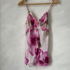 Y2K Sheer Floral Ruffle Babydoll Top watercolour ruched size small
